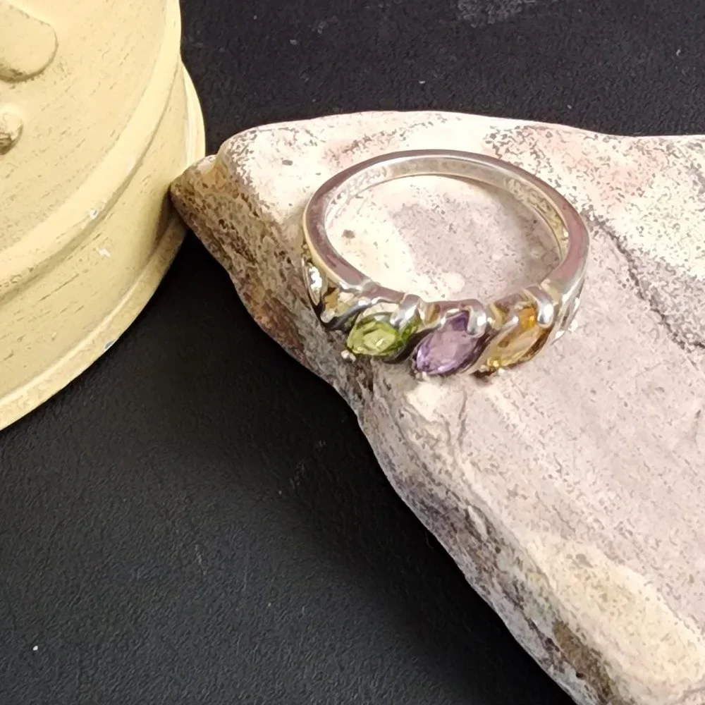 Avon Sterling Silver Multi Color Gemstone Ring - Picture 1 of 6
